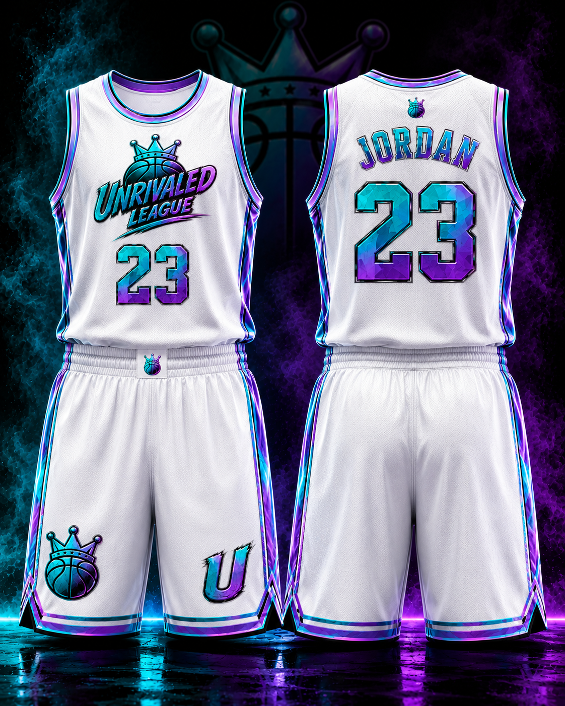 White Unrivaled League basketball uniform mockup